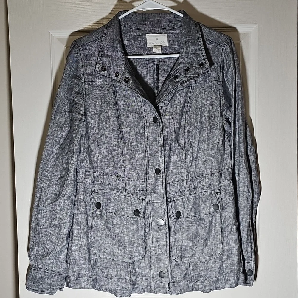 Caslon 100% Linen Charcoal Gray Snap Jacket Utility Shacket Size XS - Picture 1 of 8